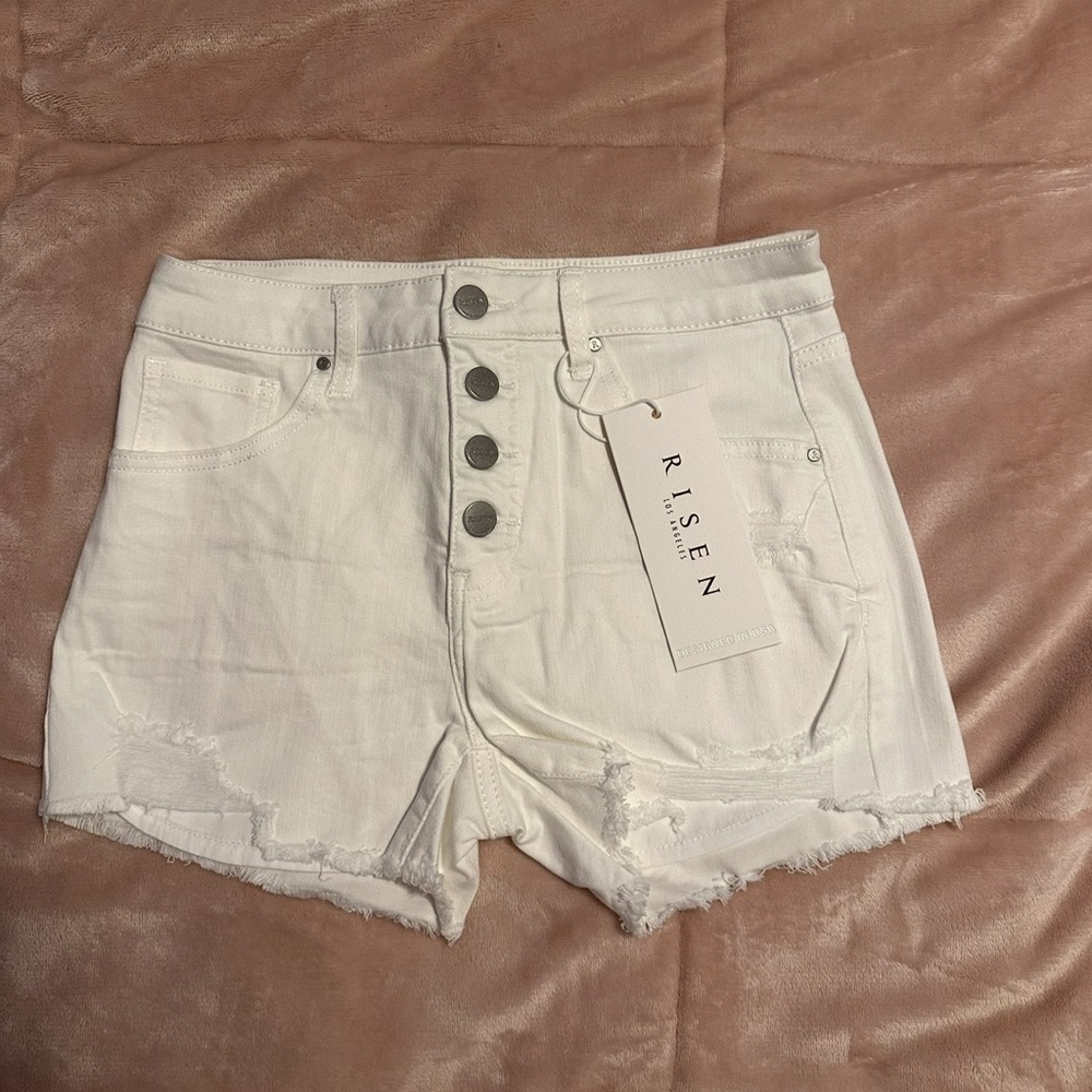 Women's Risen White Denim Shorts